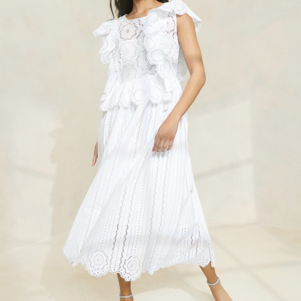 Brynn Ivory Lace Flutter Sleeve dress Loeffler Randall XS Resort 23'